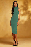 Sheath High Neck Sheath Black Midi Dress