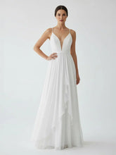 A Line V Neck Straps Spaghetti Sheath Chiffon Wedding Dress