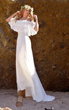 Off The Shoulder Lace Jersey Dress With Embroideries Ruffles