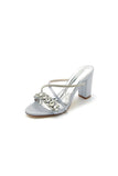 Silver Satin High Heels with Crystal and Metal Embellishments