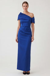 Royal Blue Sheath Asymmetrical Neck Rcuhed Mother of the Bride Dress