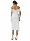 Sheath Off The Shoulder Sleeveless Tea Length Wedding Dresses
