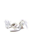 Pearl Ribbon Pointed Toe Ankle Strap High Heels