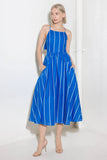 LET THE GOOD IN BLUE STRIPE TIE BACK MIDI DRESS