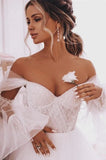 Boho A Line Wedding Dresses Detachable Long Puff Sleeve