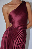 Panama Maxi Dress Wine Pleated Dress With Side Cut Out