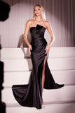 DEANNA GOWN ASYMMETRICAL STRAPLESS SATIN GOWN