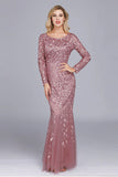 Dusty Rose Mermaid Boat Neck Evening Dress with Appliques