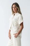 Belen Striped Button Up in Taupe