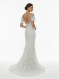 Mermaid Scoop Illusion Neck Floral Wedding Dress
