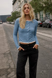 Sierra Lace Trim Blouse in Light Blue FINAL SALE