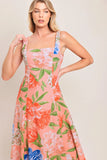 PEACH PETAL FLORAL MIDI DRESS