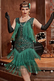 Dark Green Gatsby Party Dress with Sequins and Fringes