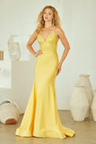 Novalee Gown Yellow Hot Stone Dress With Lace Up Back