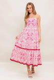 ROSALIE MIDI DRESS PINK SCROLL PRINT
