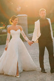 Vintage A Line Sweetheart White Lace Wedding Dresses with Slit