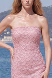 Sparkly Pink Strapless Bodycon Homecoming Dress with Lace up Back