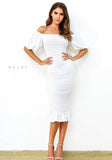Skyla Shirred Midi Dress WHITE