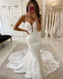 Mermaid Lace White Wedding Dresses Spaghetti Straps