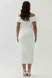 Off the Shoulder White Sheath Matte Satin Plus Size Graduation Dress With Slit