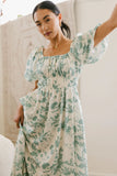 Dorothea Floral Midi Dress in Teal FINAL SALE