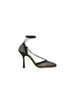 Yellow Stiletto Heel Lace Up Fishnet High Heel Sandals
