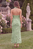 Halter Sage Mermaid Floral Wedding Guest Dress with Scarf