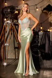 Trisha Gown Beaded Sheer Bodice With Satin Skirt