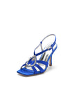 Square Open Toe Beaded Hollow Out Satin Prom Shoes