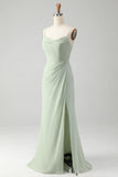 Matcha Sheath Spaghetti Straps Floor Length Chiffon Bridesmaid Dress
