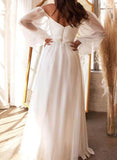 A Line Off the Shoulder Long Sleeves Chiffon Floor Length Wedding Dress