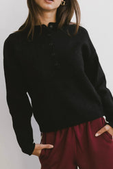 Meli Button Front Knit Sweater in Black FINAL SALE