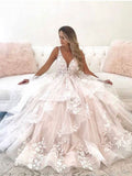 Elegant A Line V Neck Wedding Dresses with Appliques