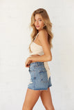 Pax High Rise Destroyed Denim Shorts