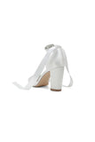 Rhinestone Ribbon Pointed Toe Ankle Strap Chunky Heel