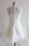 A Line Short Tulle Lace Satin Weddig Dress