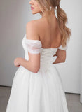 Sweet A Line Off The Shoulder Little White Tulle Wedding Dresses