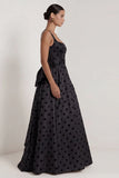 Black A Line Polka Dot Maxi Formal Dress with Bow