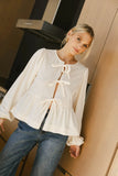 Lucie Peplum Tie Blouse in Cream FINAL SALE