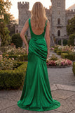 Dark Green Cowl Neck Mermaid Satin Prom Dress with Slit