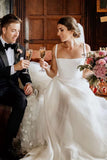 Chaming A Line Square Neck White Wedding Dresses