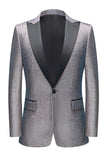 Mens Grey Sparkly Peak Lapel One Button 2 Piece Wedding Suits