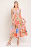 PEACH PETAL FLORAL MIDI DRESS