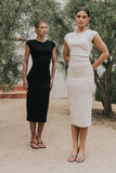 Ivy Fitted Midi Dress in Bone