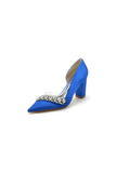 Chic Satin Pointed Toe Slip on Chunky Heels With Rhinestone