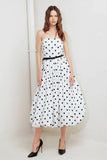 WHITE BLACK POLKA DOT BUBBLE HEM MIDI DRESS