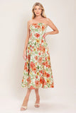 FLORAL DAYDREAM STRAPLESS MIDI DRESS