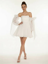 A Line Puff Long Sleeves Short Wedding Dresses With Bows
