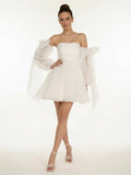 A Line Puff Long Sleeves Short Wedding Dresses With Bows