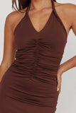 LOIS TWIST HALTER MAXI DRESS CHOCOLATE
